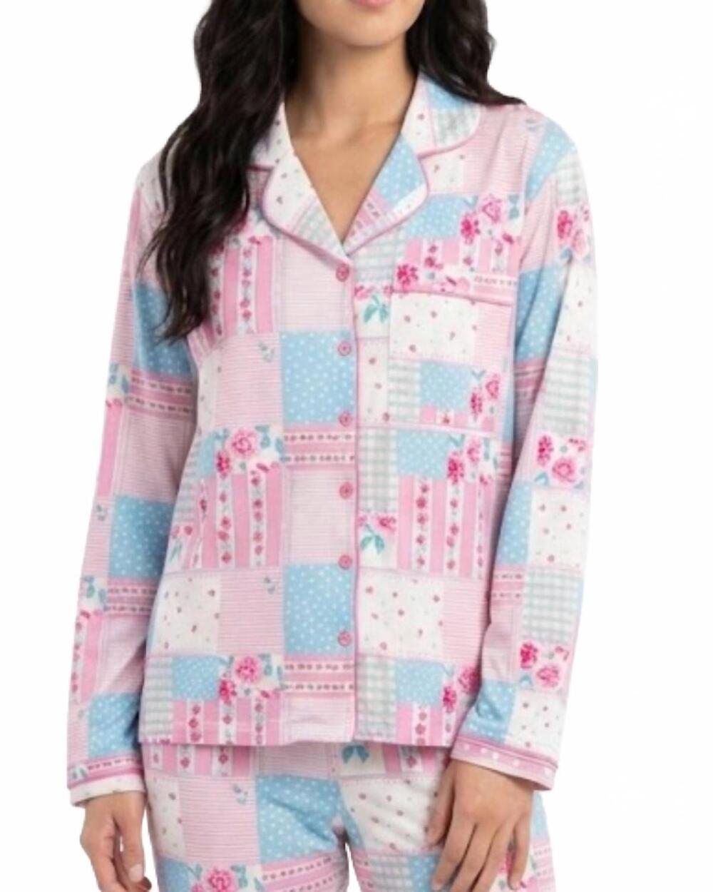 NEW JESS LEA patchwork ruffle pajama top in pink